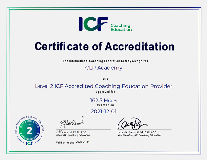 ICF Akkreditierung für das Legal Coaching Training Program der CLP-Academy